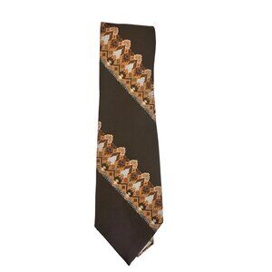 Gianno Florence Necktie Brown Orange White Diamond Pattern Vintage Style‎